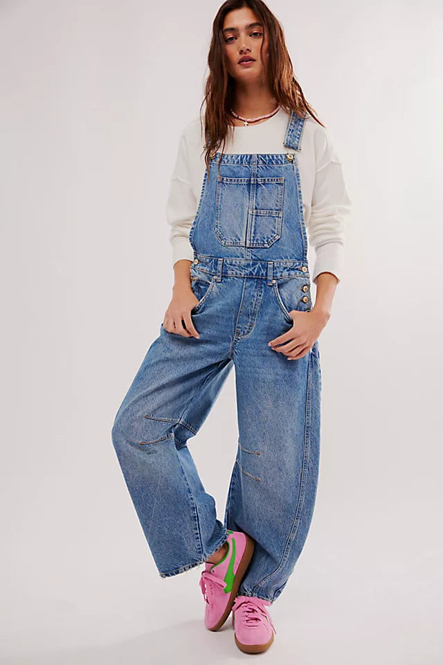 Salopette en jean oversize pour femme avec poches