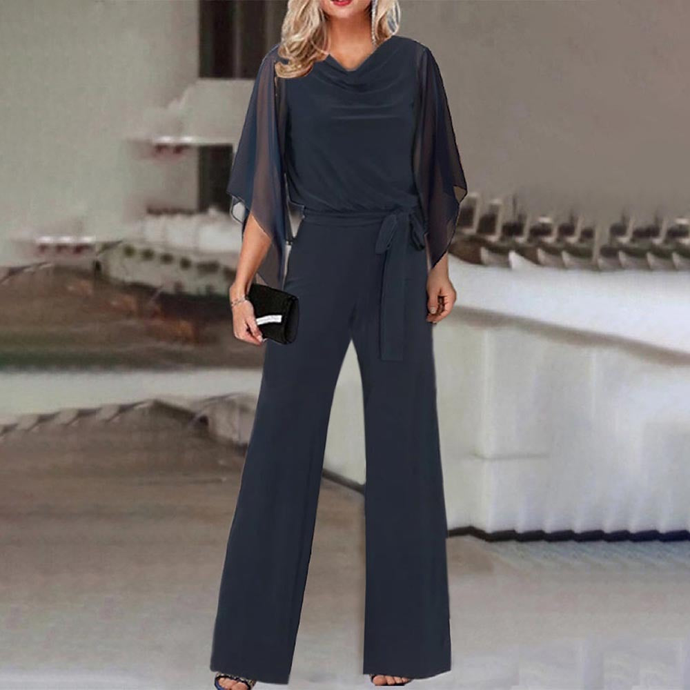 Combinaison femme à jambes larges avec taille lacée