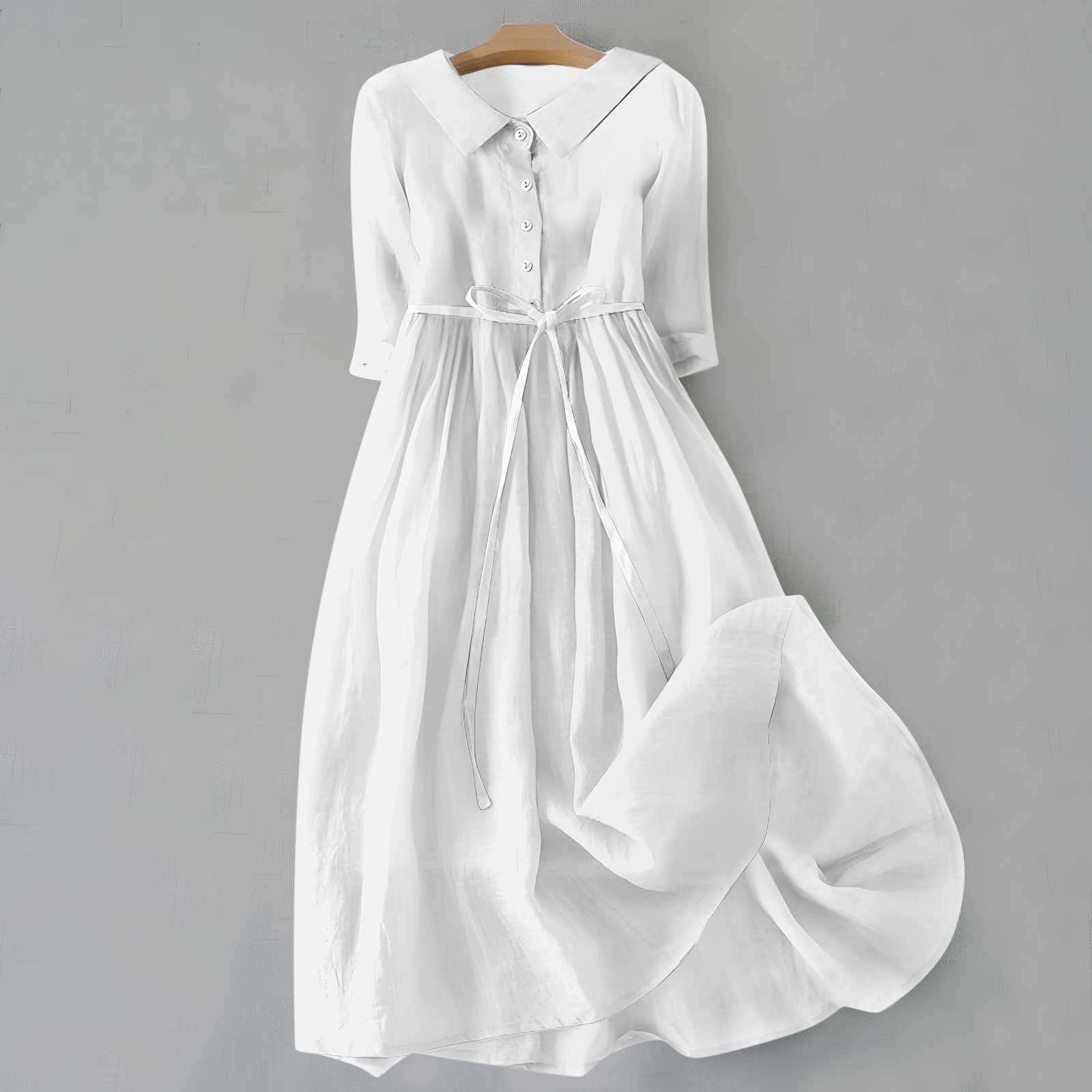 Button Front A-Line Casual Midi Dress for Women