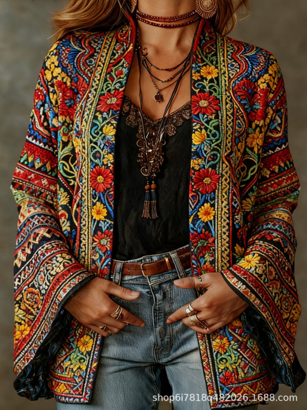 Women’s Bohemian Floral Print Open Front Cardigan