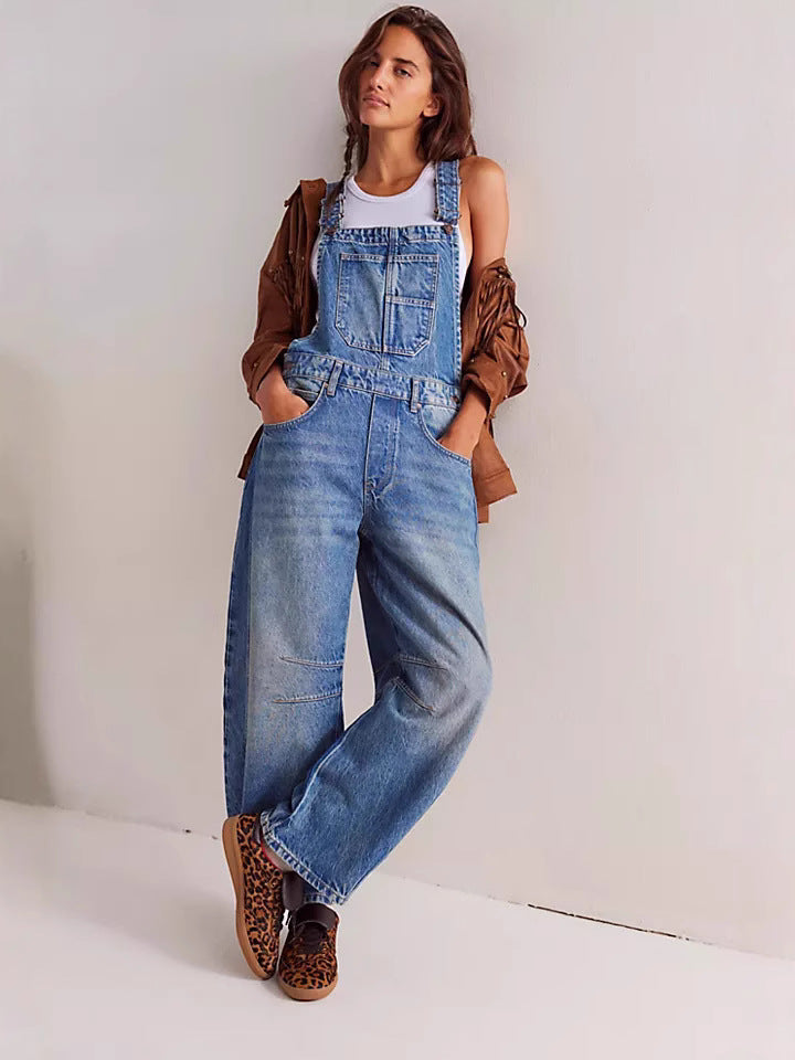 Salopette en jean oversize pour femme avec poches