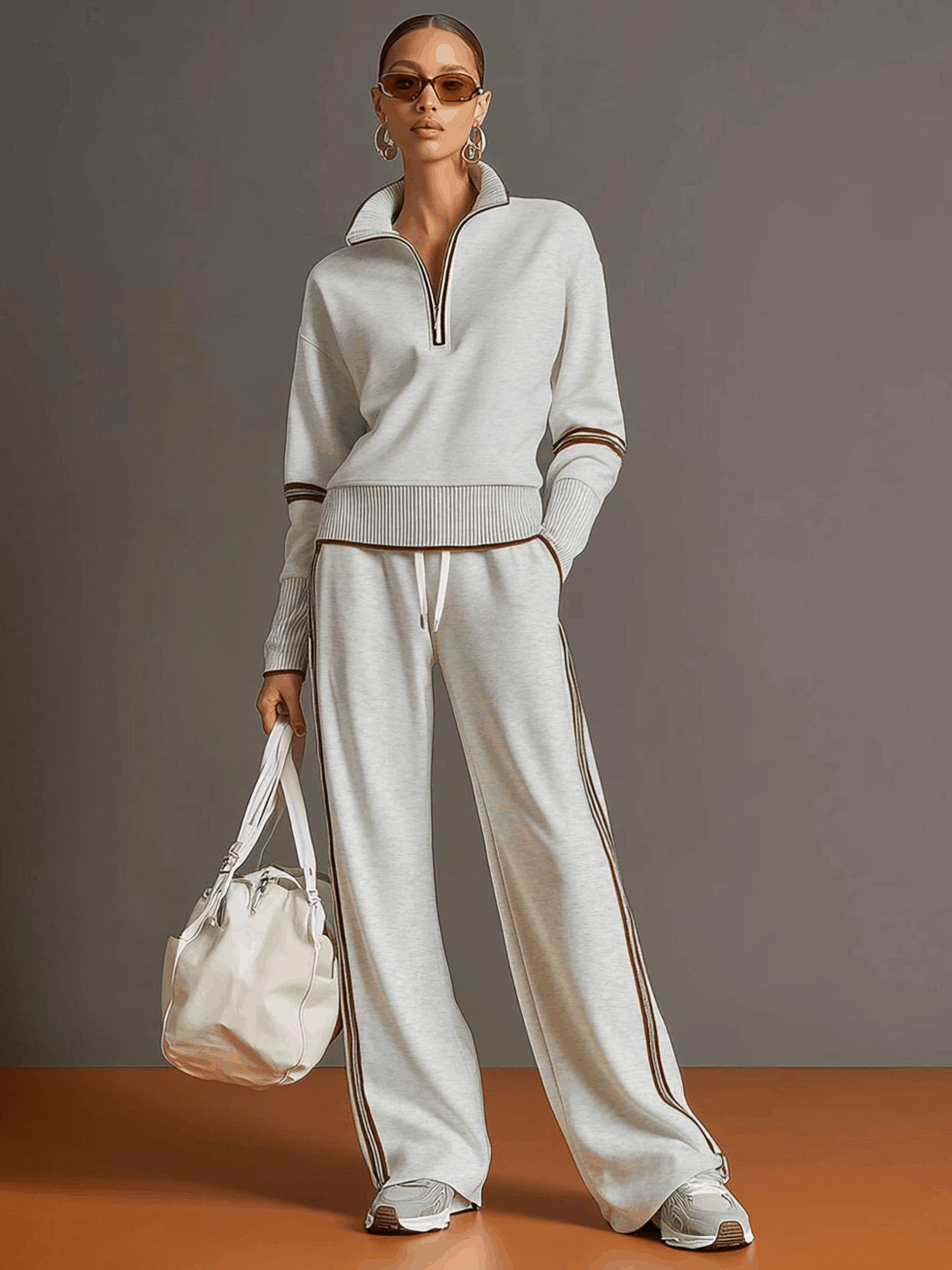 Women's Half-Zip Sweatshirt & Wide-Leg Trouser Co-Ord Set