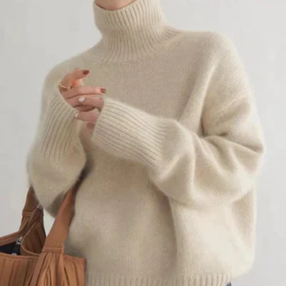 Pull ample décontracté à col roulé pour femme