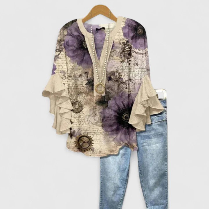 Blouse à manches volantées florales pour femmes | Décontractée et respirante