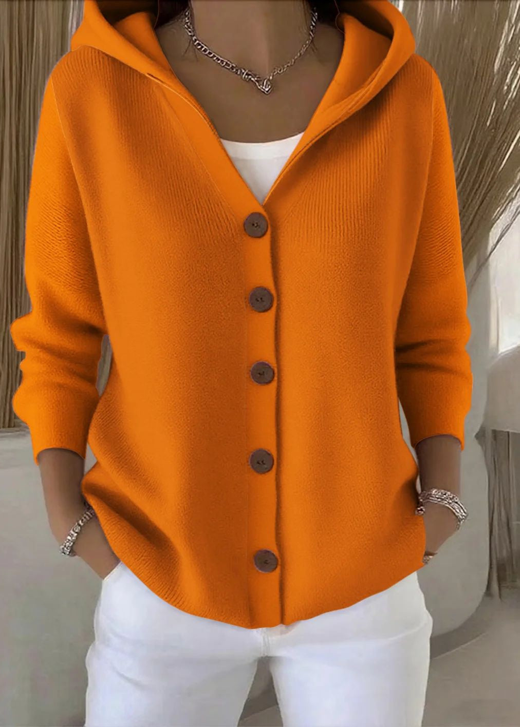 Women's Button Up Hooded Knit Cardigan Sweater