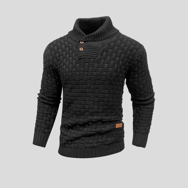Men's Textured Turtleneck Sweater with Button Detail