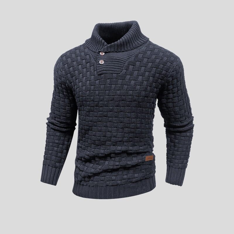 Men's Textured Turtleneck Sweater with Button Detail