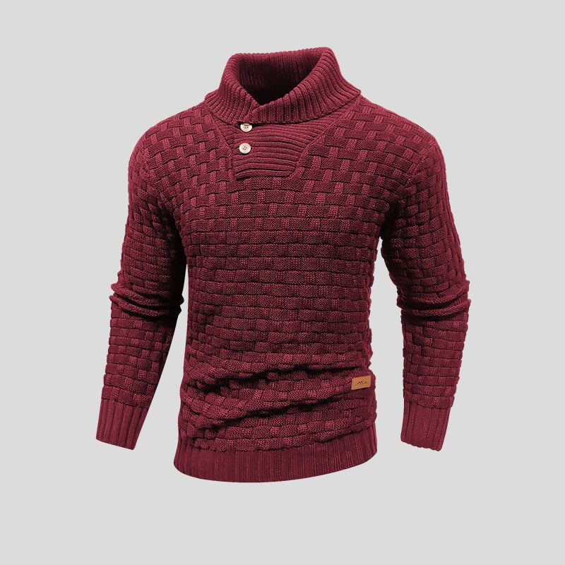 Men's Textured Turtleneck Sweater with Button Detail