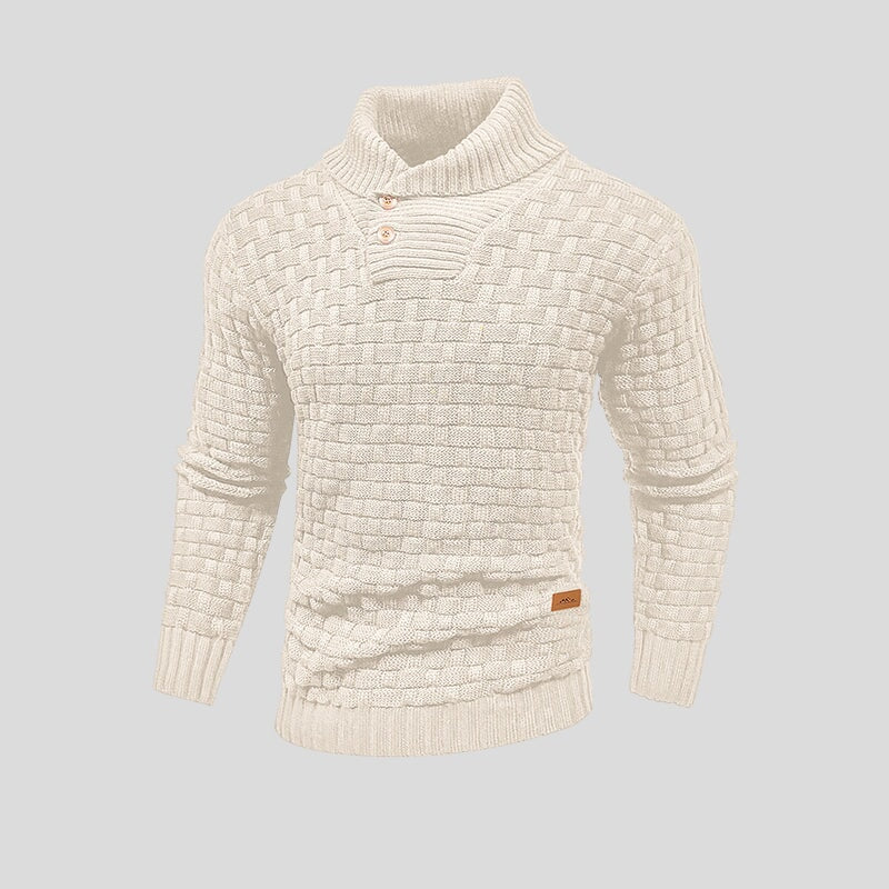 Men's Textured Turtleneck Sweater with Button Detail