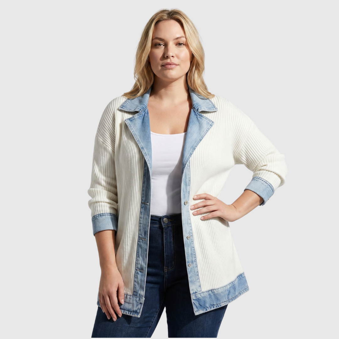 Women's Knit Denim Jacket with Textured Blend
