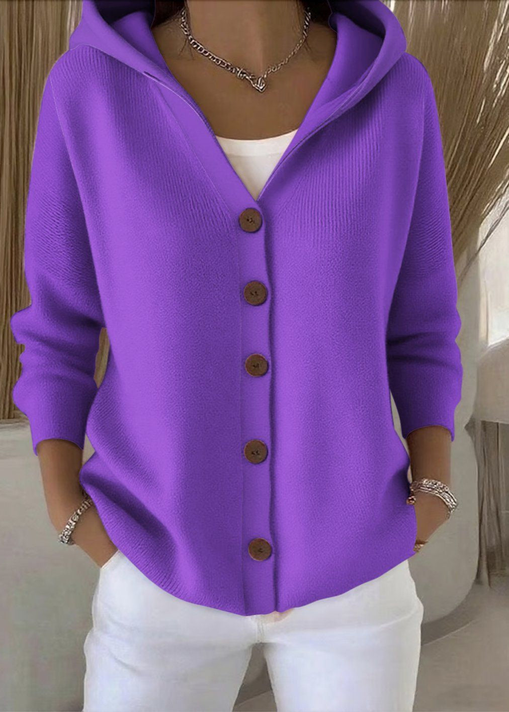 Women's Button Up Hooded Knit Cardigan Sweater