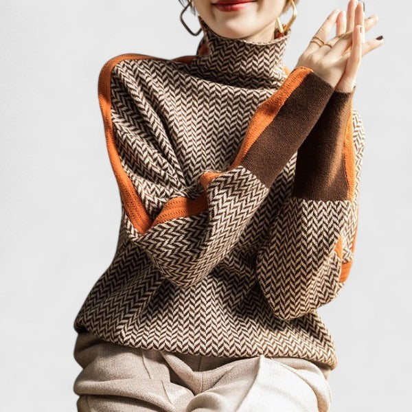 Women's Striped Sweater with High Collar