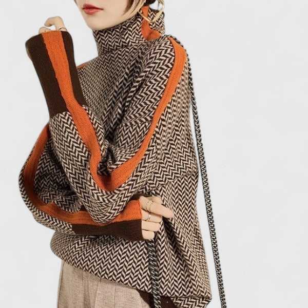 Women's Striped Sweater with High Collar