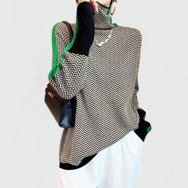 Women's Striped Sweater with High Collar