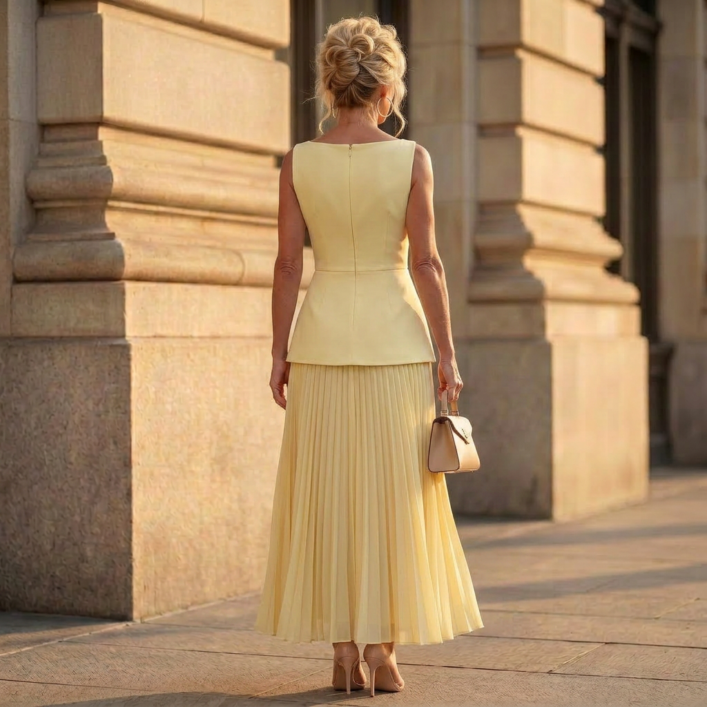 Women's Structured Sleeveless Top & Pleated Maxi Skirt Set