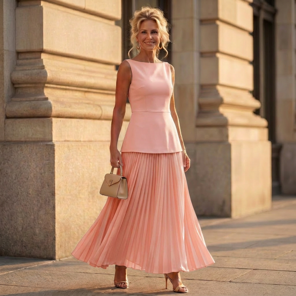 Women's Structured Sleeveless Top & Pleated Maxi Skirt Set
