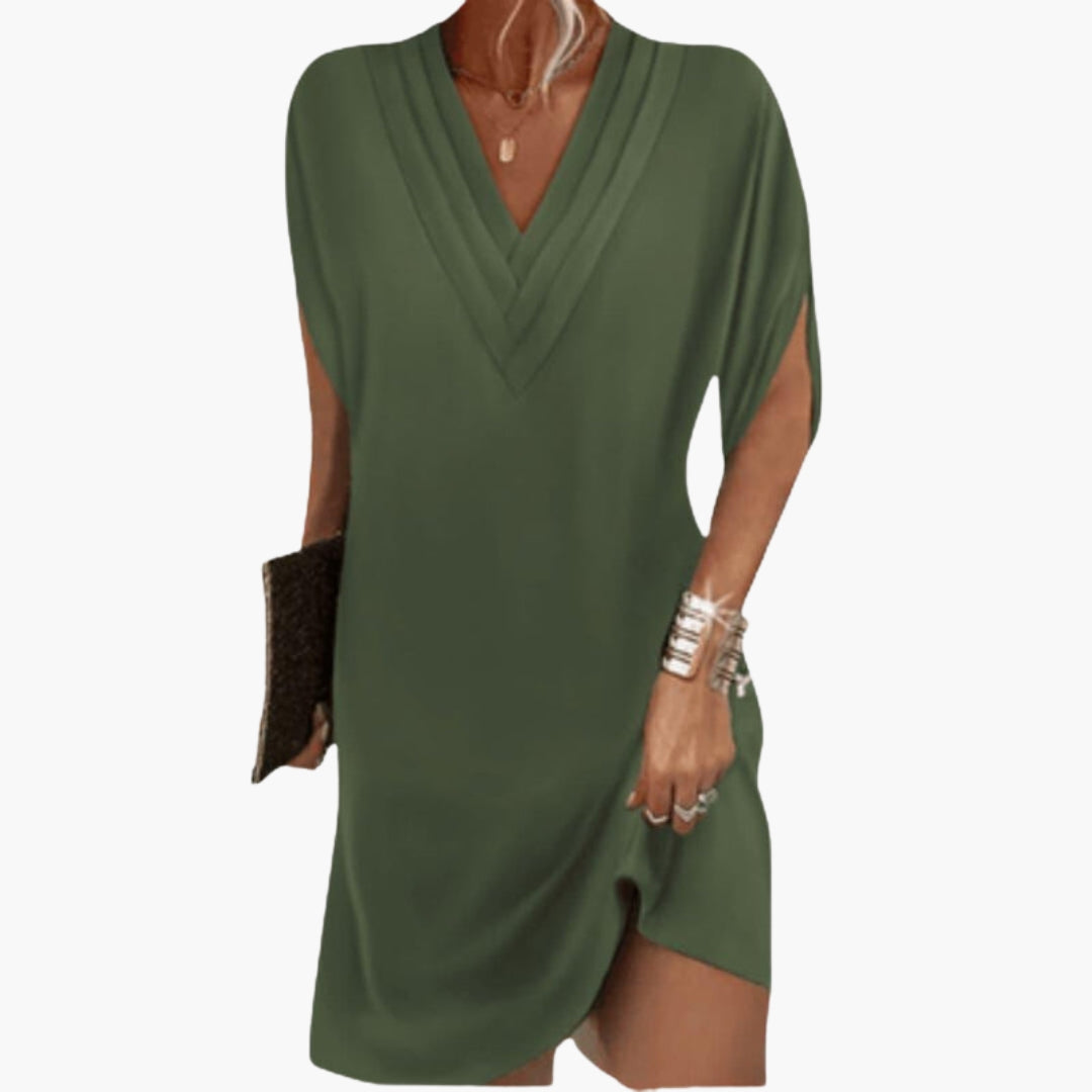 Robe courte élégante pour femme à col en V avec ourlet drapé