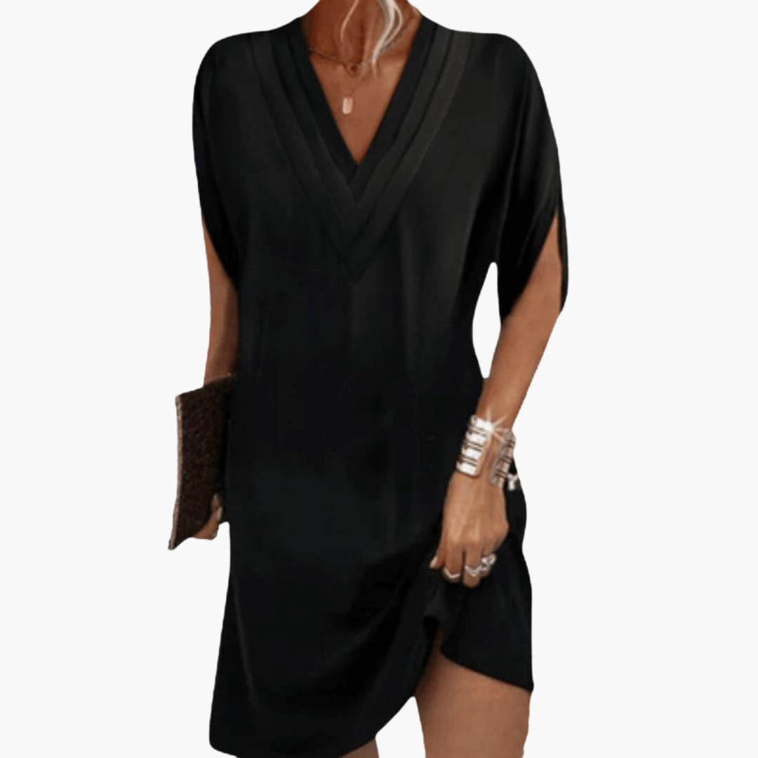Robe courte élégante pour femme à col en V avec ourlet drapé
