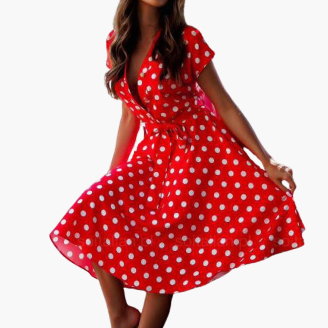 Robe élégante à manches courtes et col en V