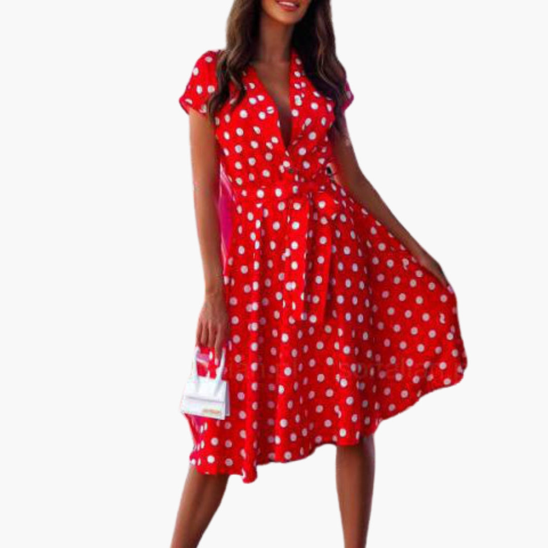 Robe élégante à manches courtes et col en V