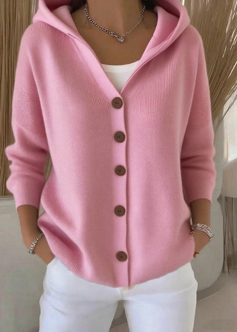 Women's Button Up Hooded Knit Cardigan Sweater
