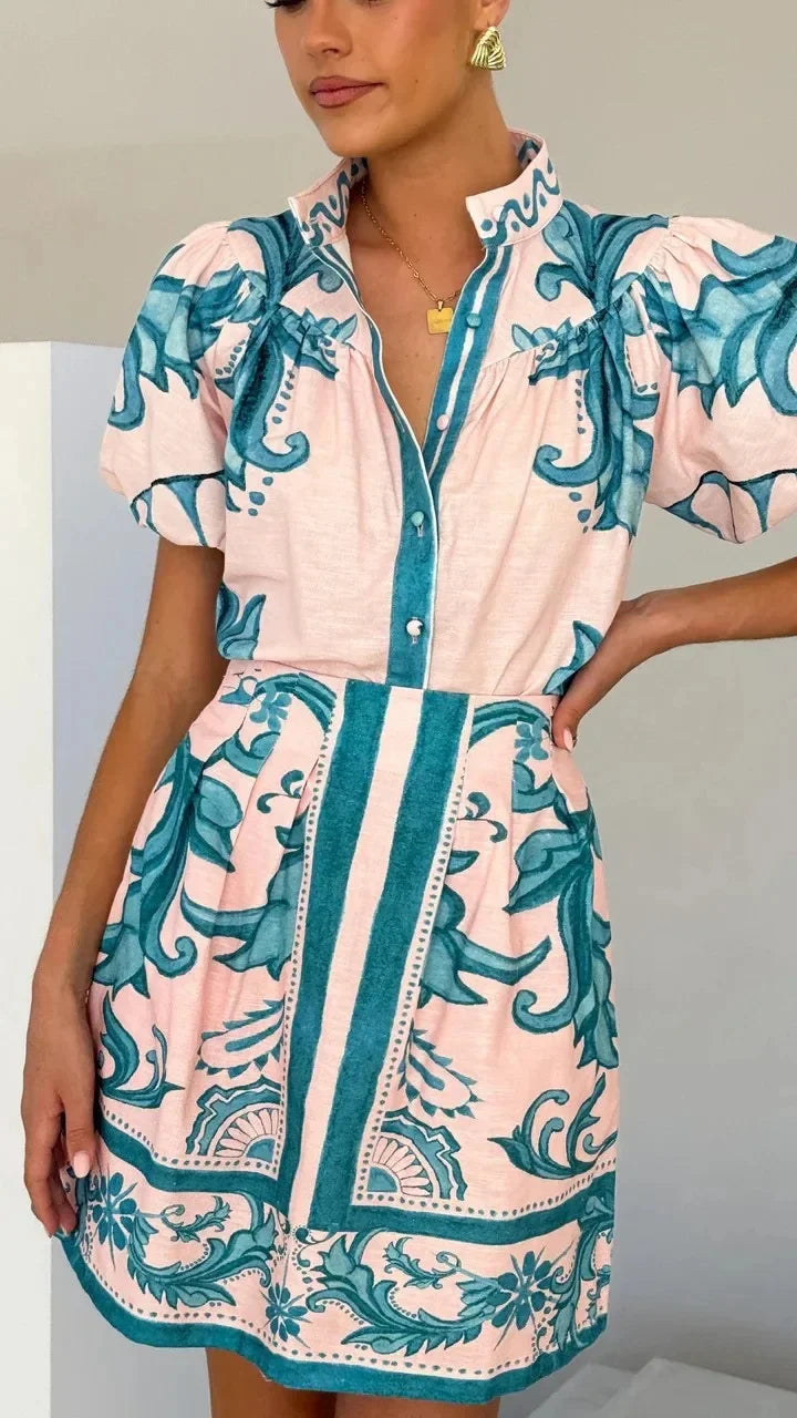 Women's Printed Puff Sleeve Mini Dress