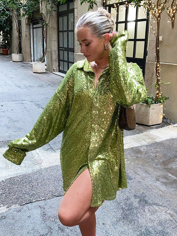 Chemisier oversize à sequins et boutonné pour femme