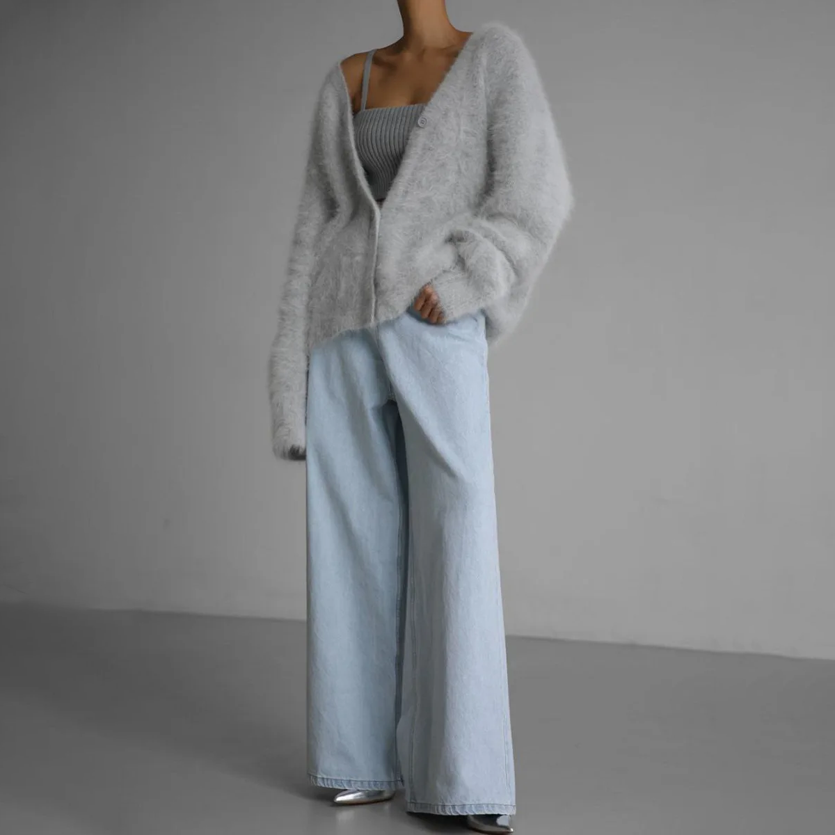Cárdigan de punto extragrande con cuello en V para mujer