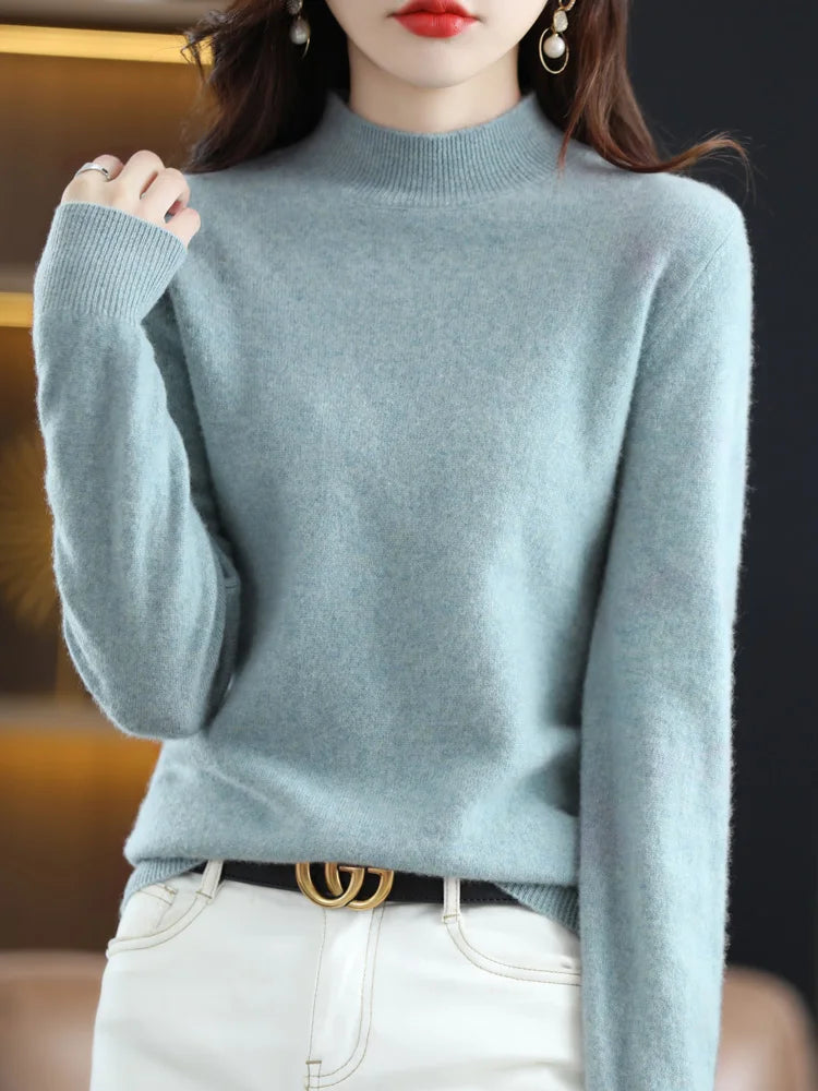 Suéter de punto suave de cuello alto para mujer