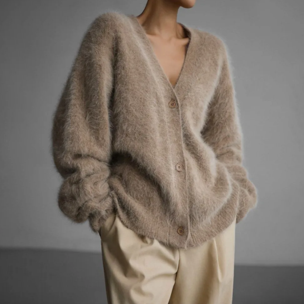 Cárdigan de punto extragrande con cuello en V para mujer