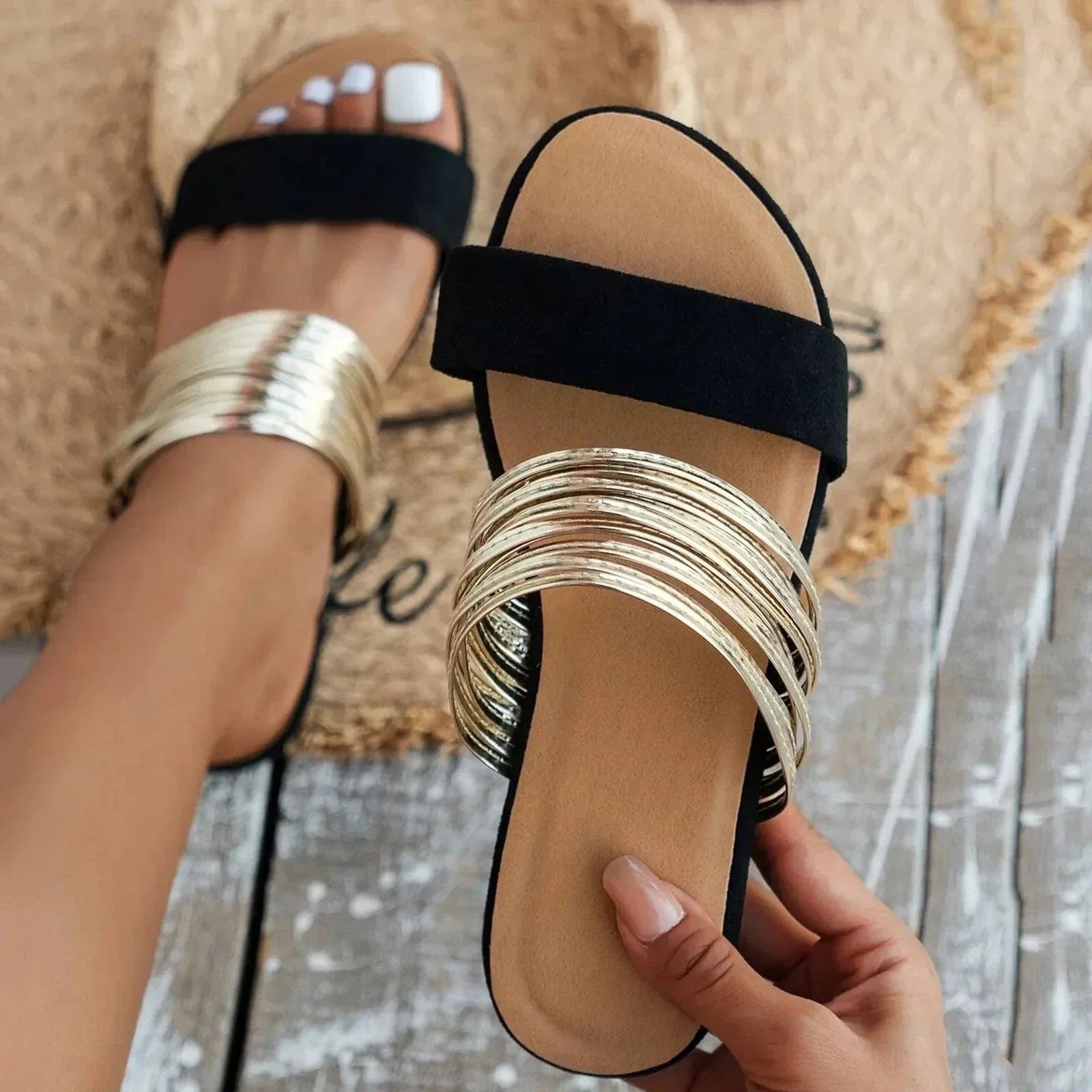 Sandales plates d'été à enfiler pour femmes