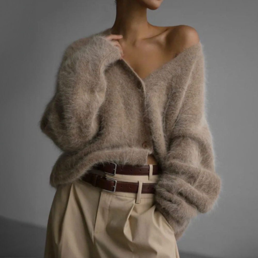 Cárdigan de punto extragrande con cuello en V para mujer