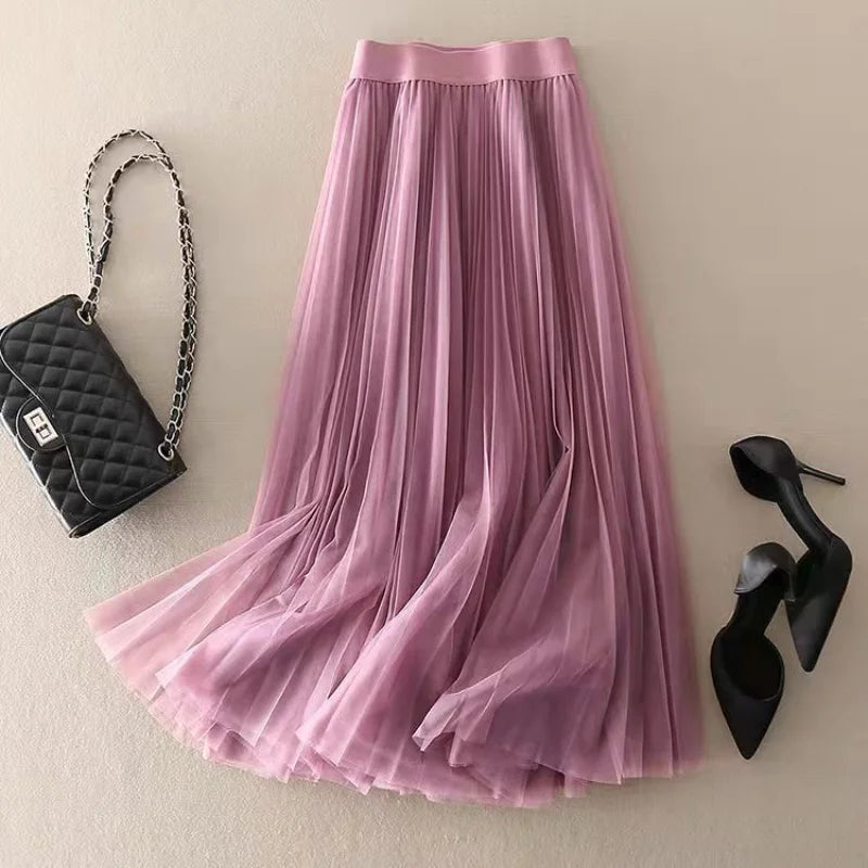 Jupe midi plissée pour femme avec silhouette taille haute