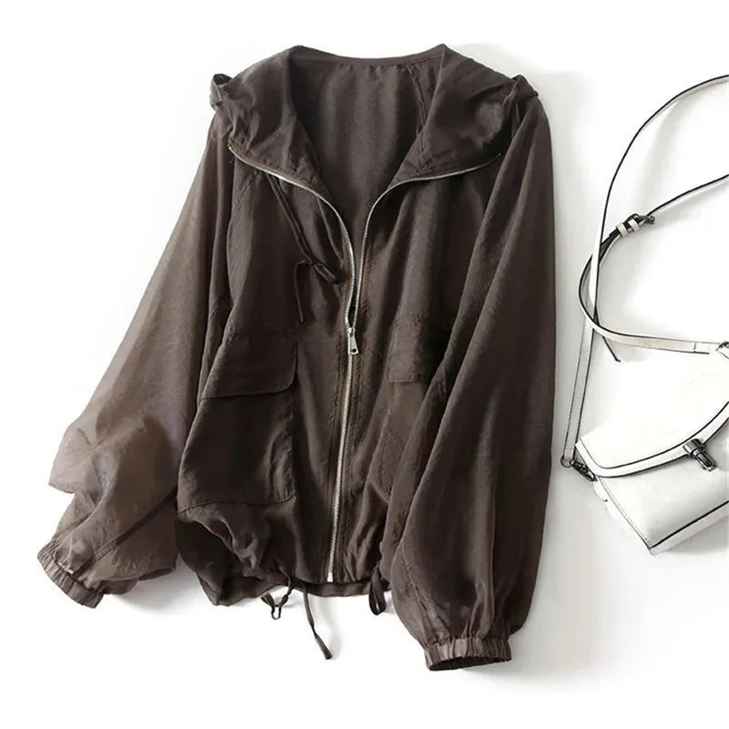 Veste à capuche zippée pour femme avec poches