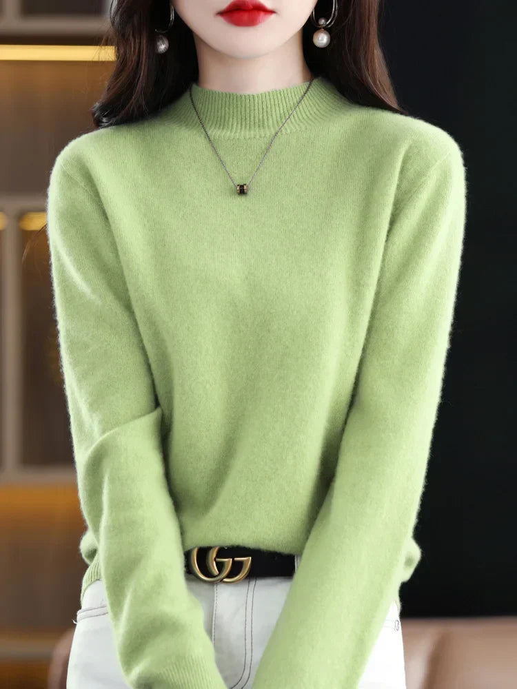 Suéter de punto suave de cuello alto para mujer