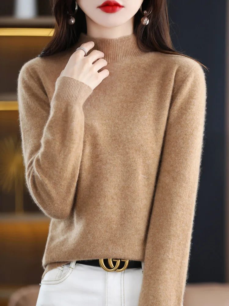 Suéter de punto suave de cuello alto para mujer