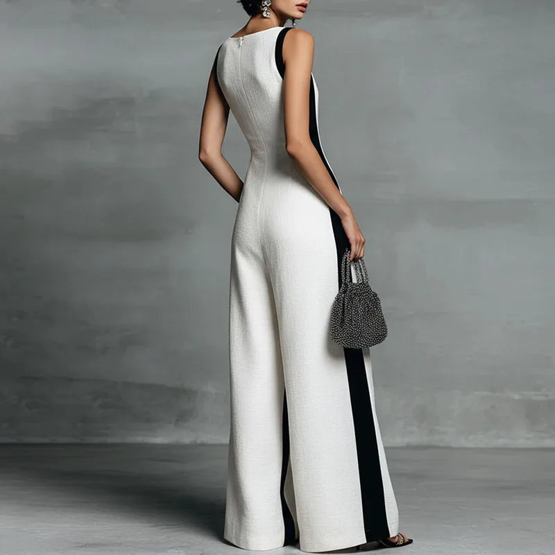 Women's Wide-Leg Jumpsuit with Deep V-Neck