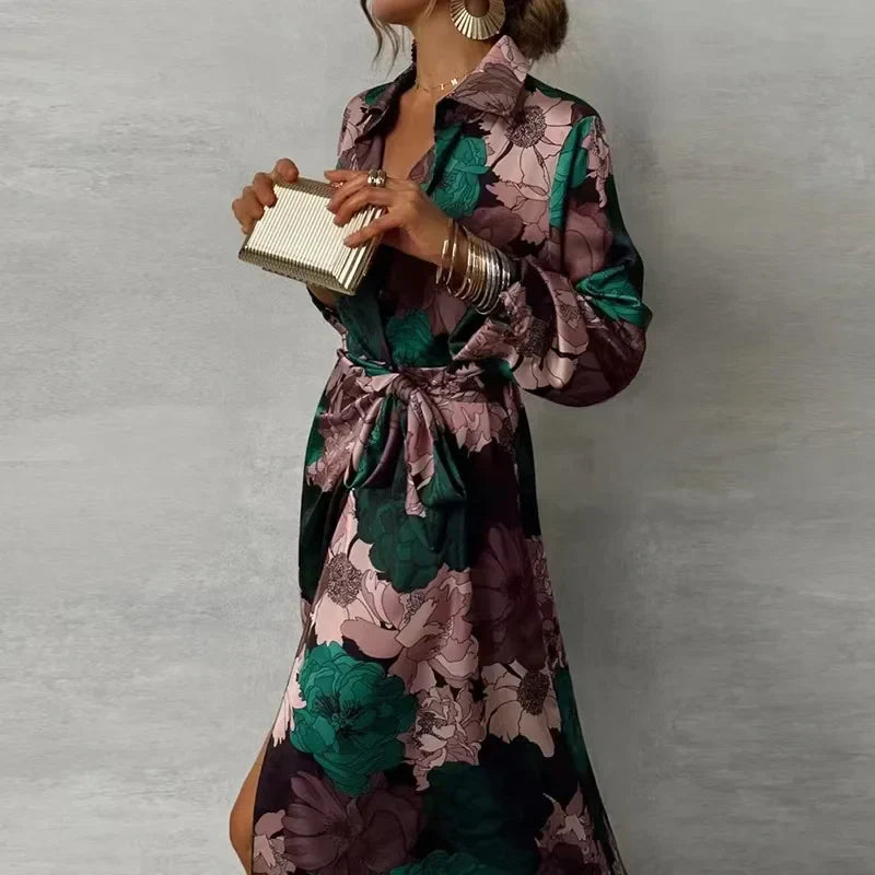 Women’s Floral Flowy Maxi Shirt Dress