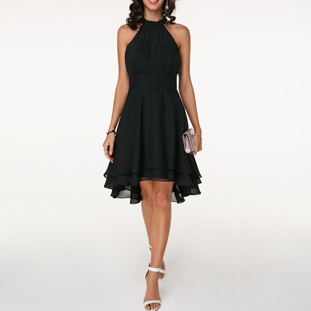 Women's Halter Mini Dress with Fluid Drape