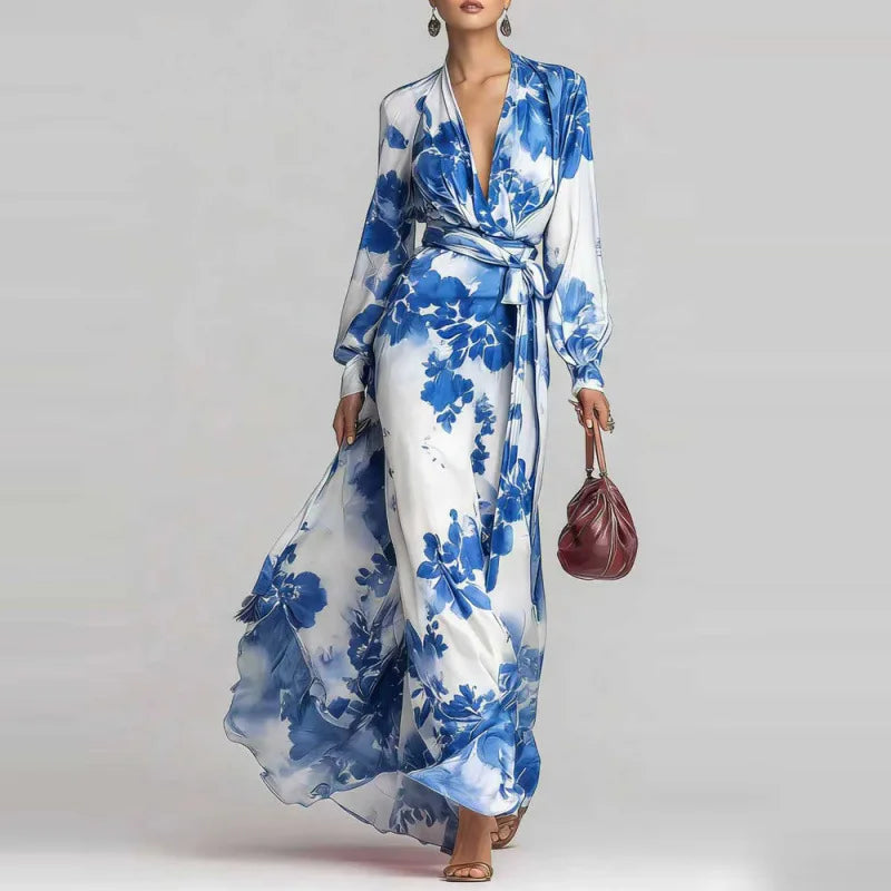 Robe maxi bohème pour femme avec décolleté plongeant en V