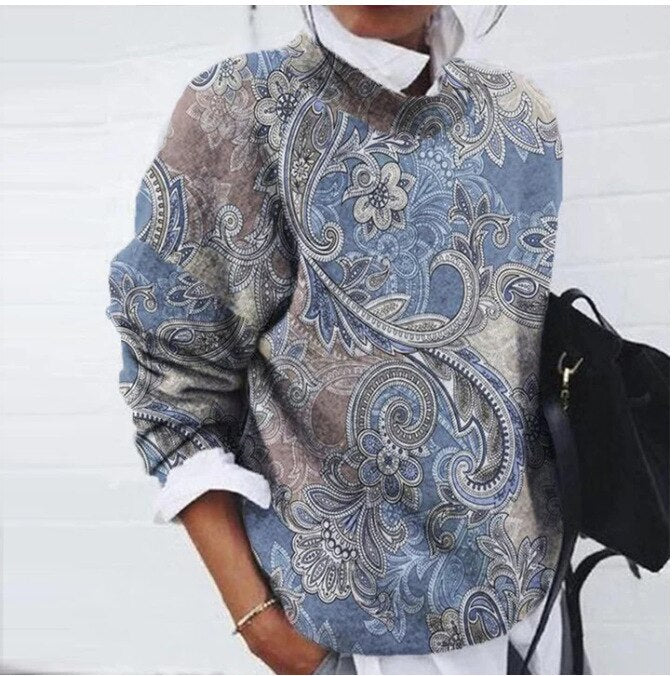 Women’s Floral Print Crew Neck Knit Sweater