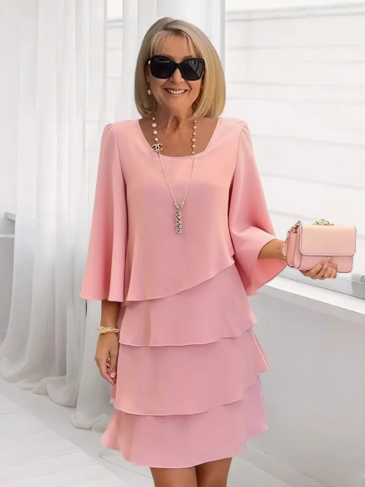 Women’s Elegant Layered Ruffle A-Line Mini Dress