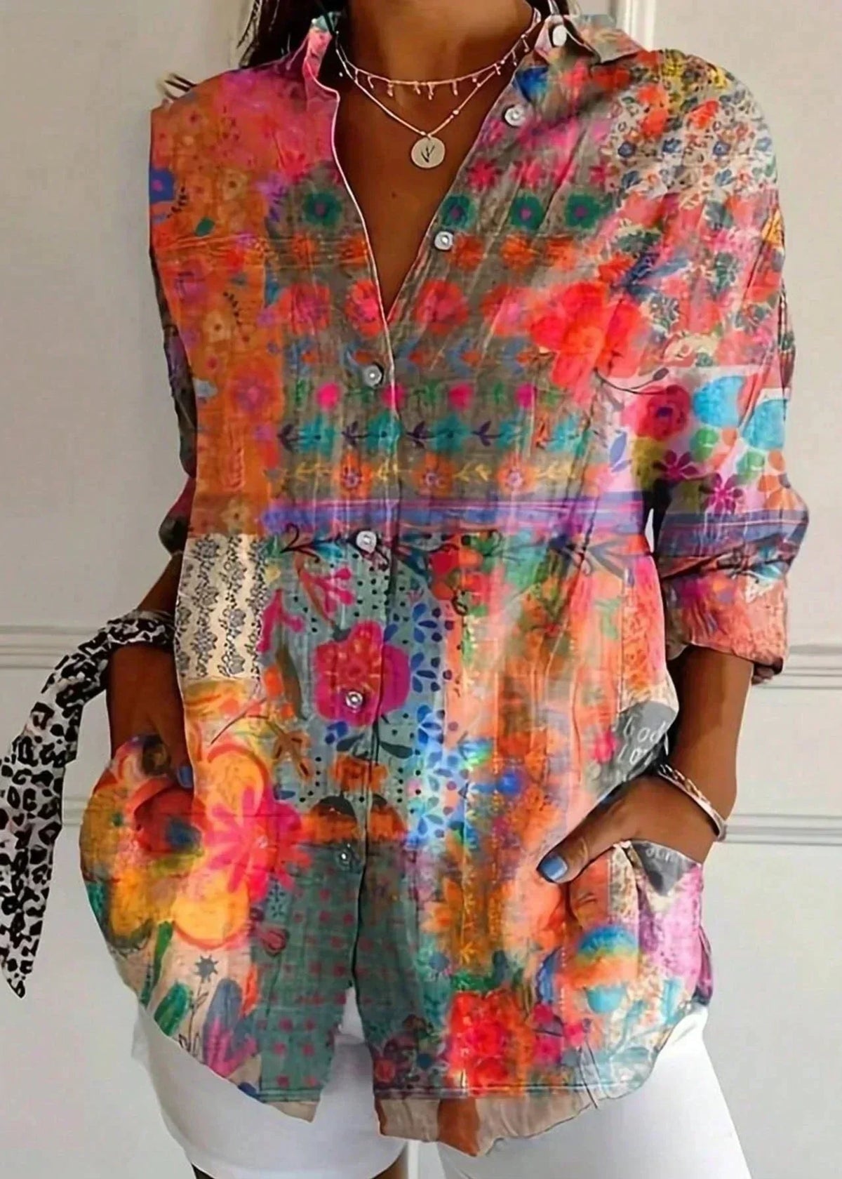 Γυναικεία φαρδιά μπλούζα με πολύχρωμο floral print