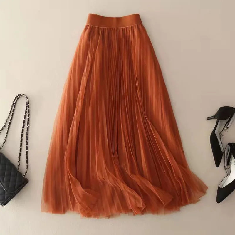 Jupe midi plissée pour femme avec silhouette taille haute