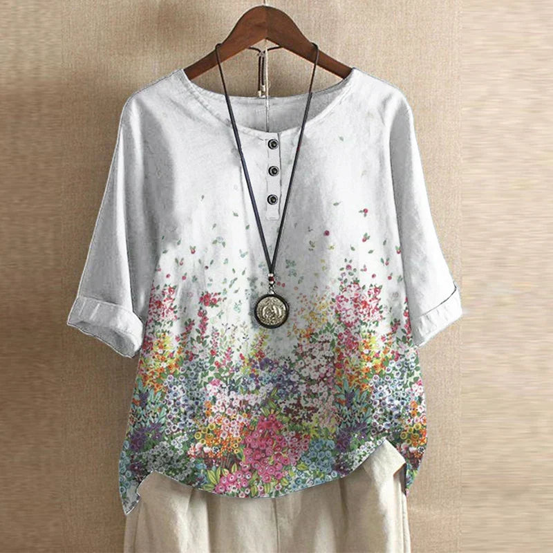 Blouse ample à imprimé floral vintage pour femme