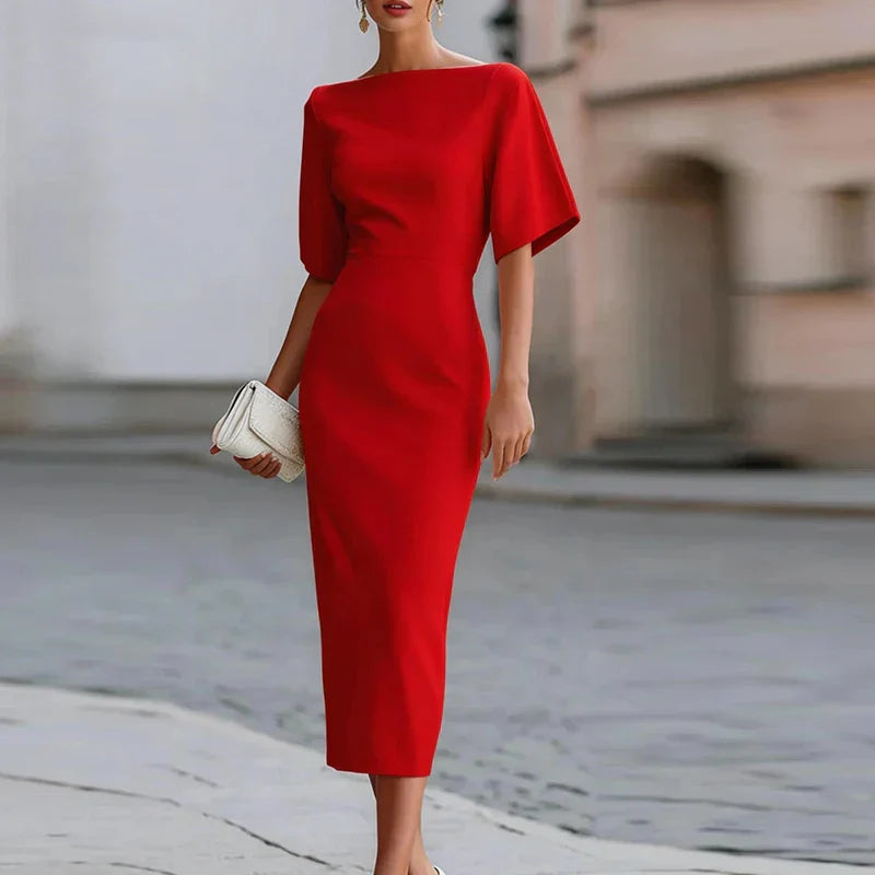 Robe midi élégante pour femme à encolure bateau
