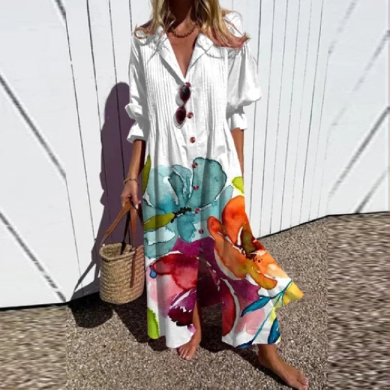Loose Fit Printed Maxi Dress Women Beach Outfit
