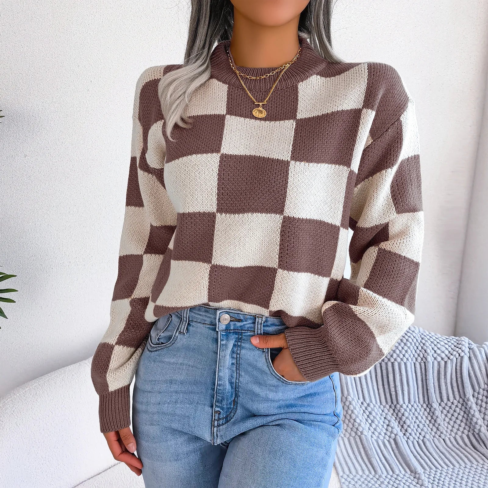 Violet - Checkered Knit Sweater