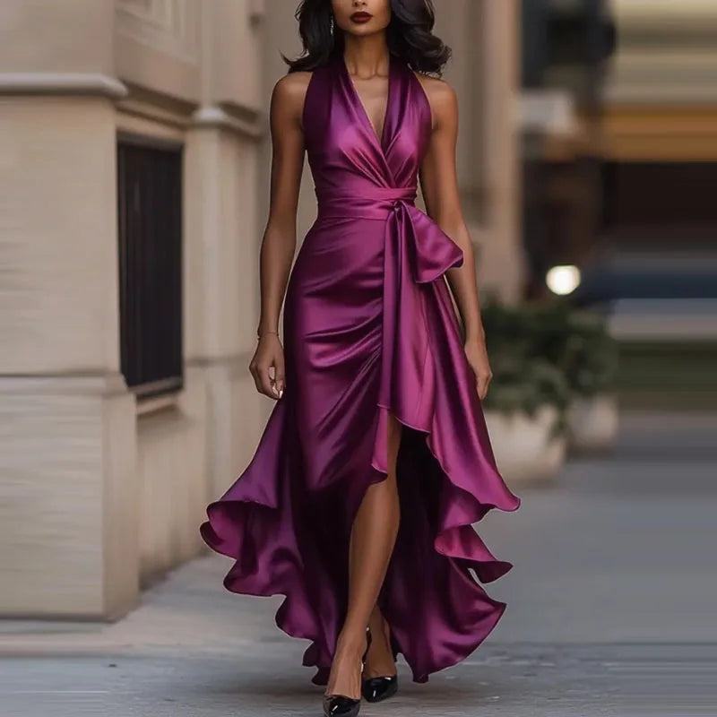 Robe maxi asymétrique pour femme à épaules dénudées