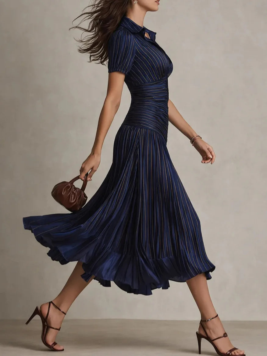 Robe midi plissée élégante pour femme à taille haute